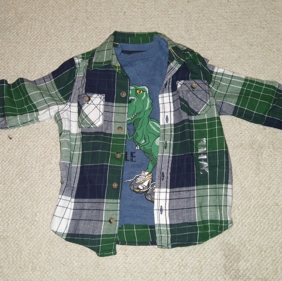 4T boys thermal print w/ Flannel Overshirt - Picture 2 of 2
